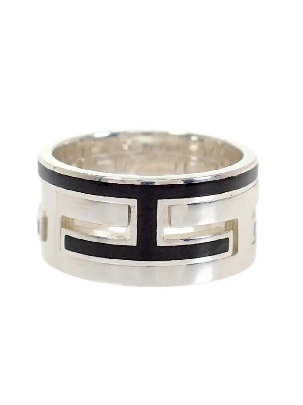Hermes Move Ash Ring 52 925 Sterling Silver Black AB